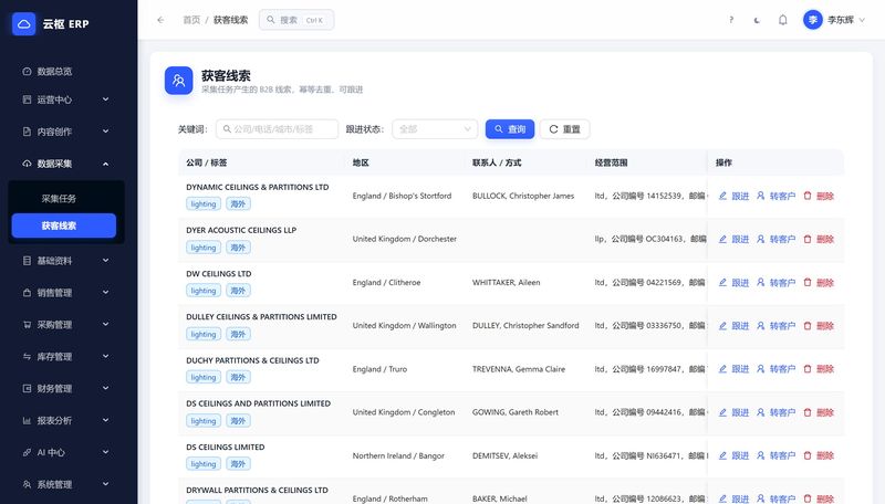 获客线索库实拍:英国公司、董事姓名、联系方式
